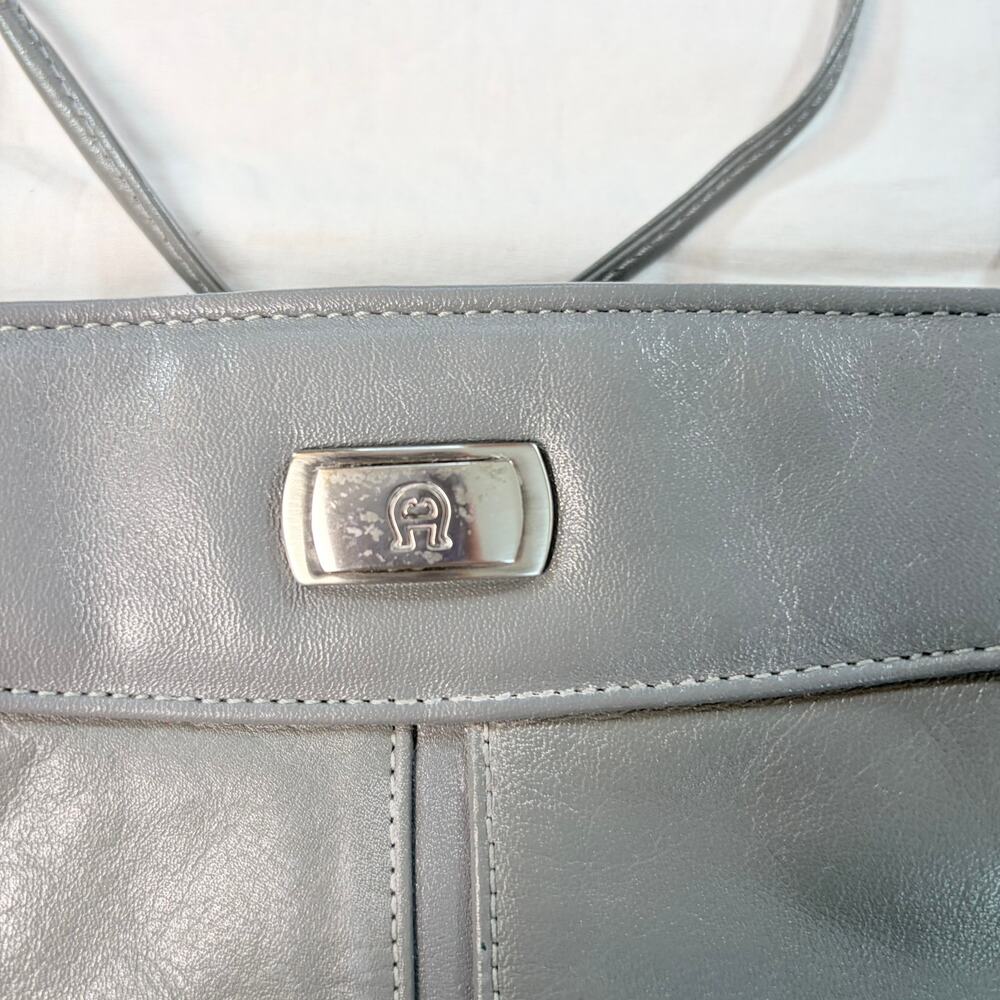VTG Etienne Aigner gray leather crossbody shoulder bag. 2 pockets. handbag purse - Picture 2 of 9